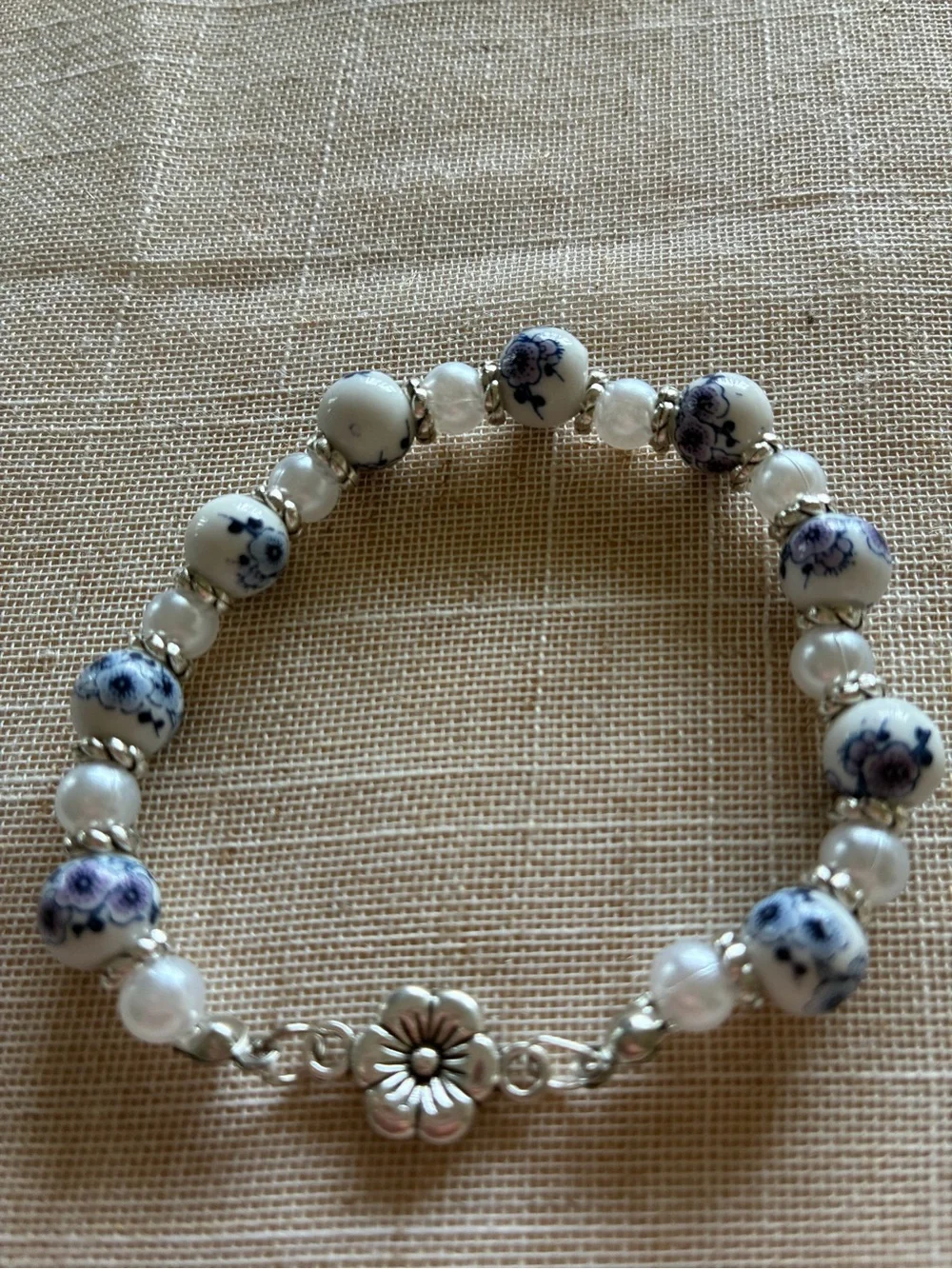 Handcrafted Women’s porcelain Beaded Bracelet Trio – Blue, Pink, Blue